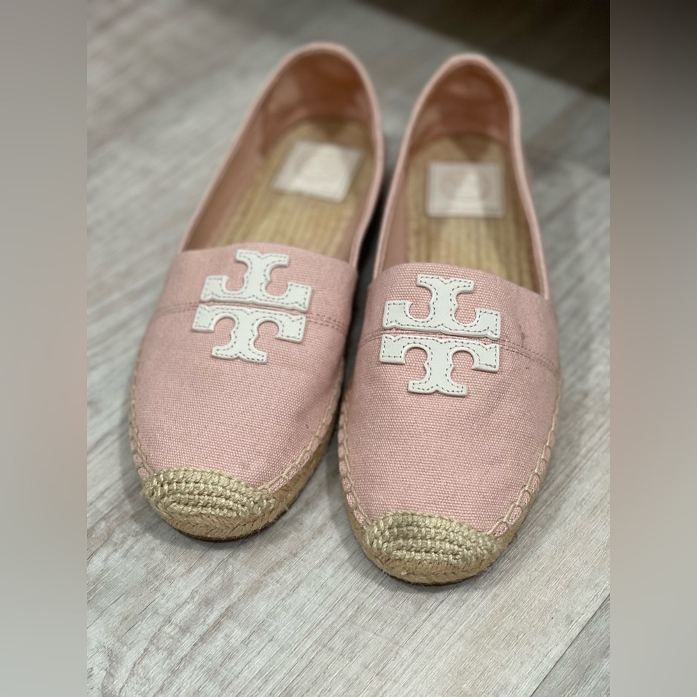 Tory Burch Pink Espadrille Flats with Signature Logo